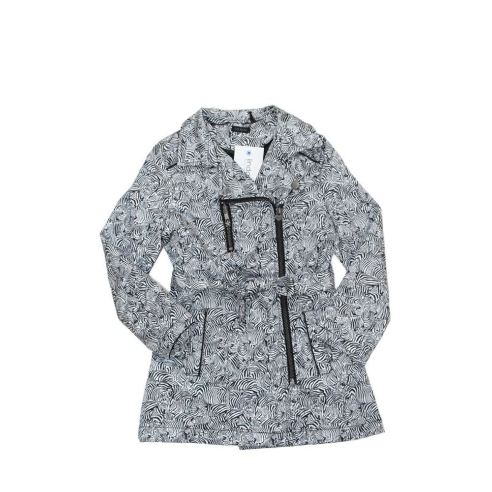 IKKS Girls Zebra Print Collared Waist Tied Trench Coat White Size 5